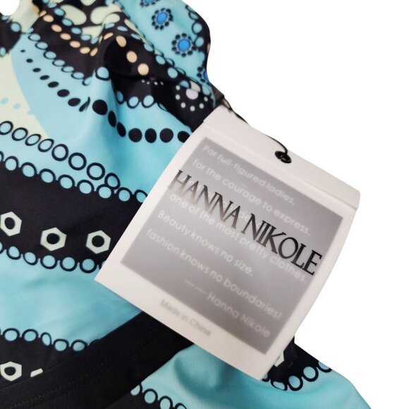 Hanna Nikole Plus Size 26W Womens Swim Dress Shorts Set Blue & Black Patterned - Picture 4 of 5
